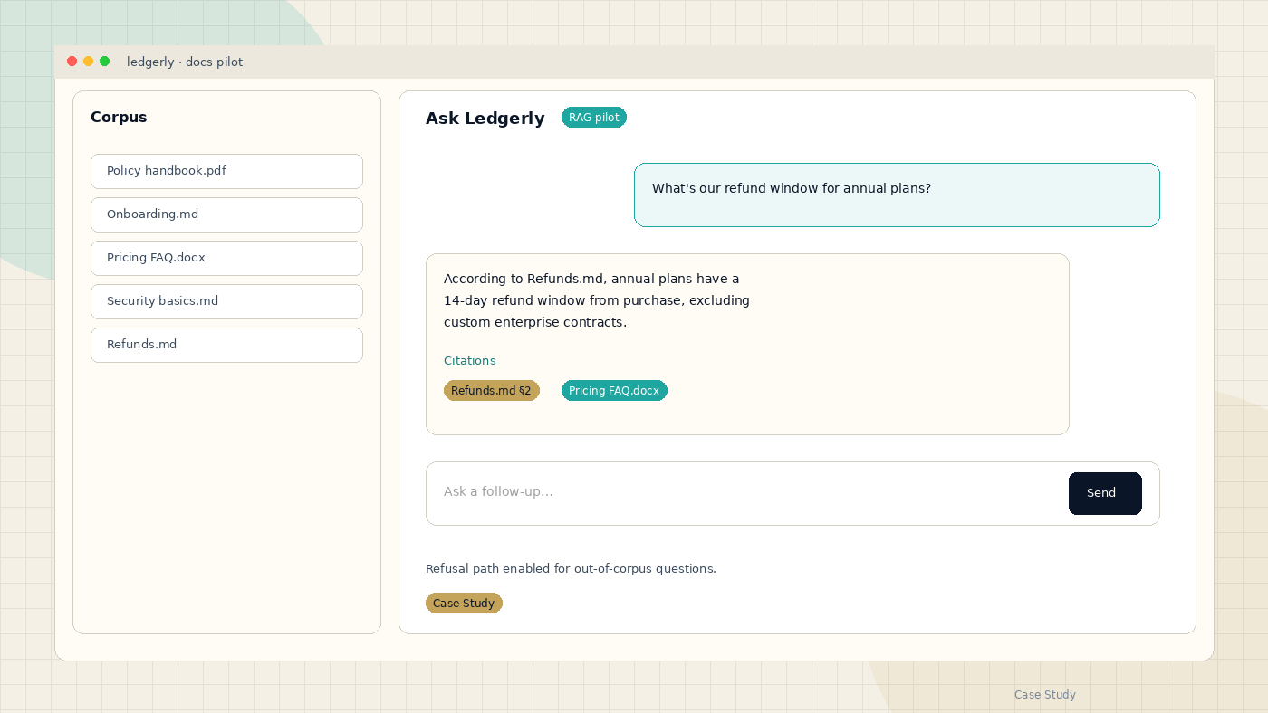 Sample interface for Ledgerly Docs Pilot