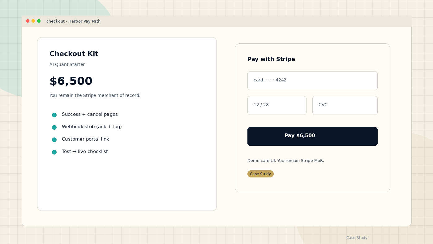 Sample interface for Harbor Checkout Kit